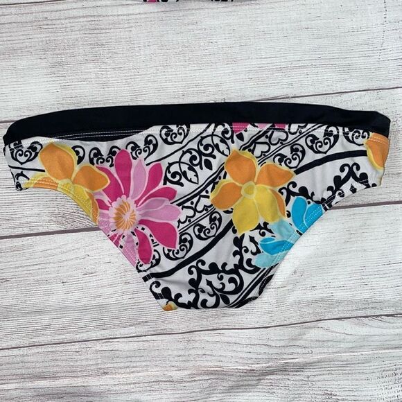 Tropical print floral 2 piece bikini w/criss cross back tie string sz M women - Picture 2 of 11
